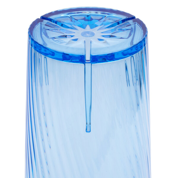 A close up of a blue Thunder Group Belize polycarbonate tumbler.