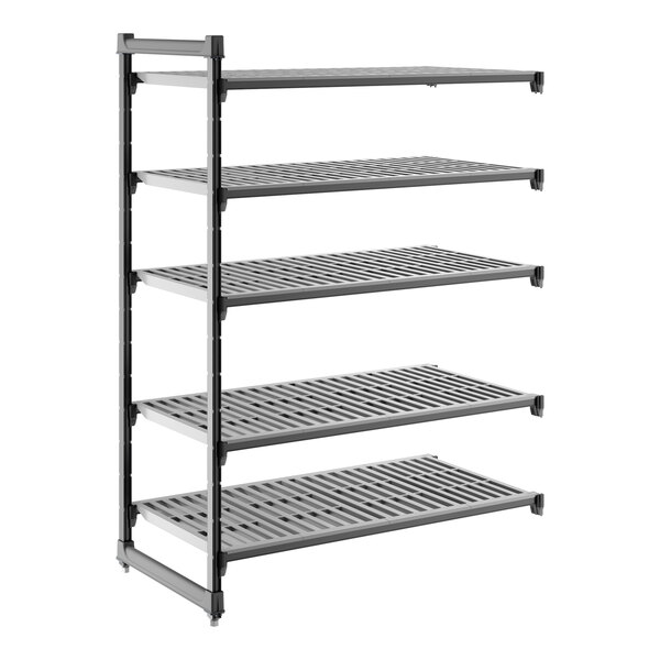 A five-tier vented shelving unit made of plastic, designed for storage and organization.