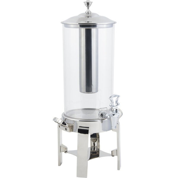 A stainless steel Bon Chef beverage dispenser with a glass top and silver accents.