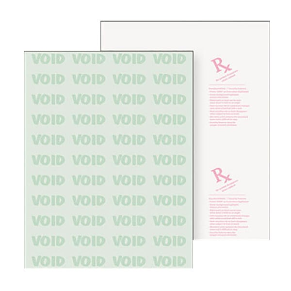 Two sheets of green DocuGard medical security paper with the word void on them.