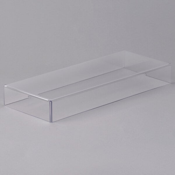 A clear plastic drawer for a Cal-Mil Pullman Loaf Bread Box.