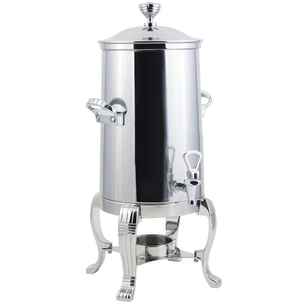 A Bon Chef stainless steel coffee chafer urn with a lid.