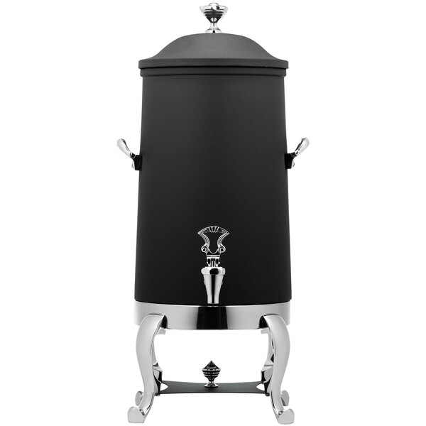 A black and silver Bon Chef coffee chafer urn.