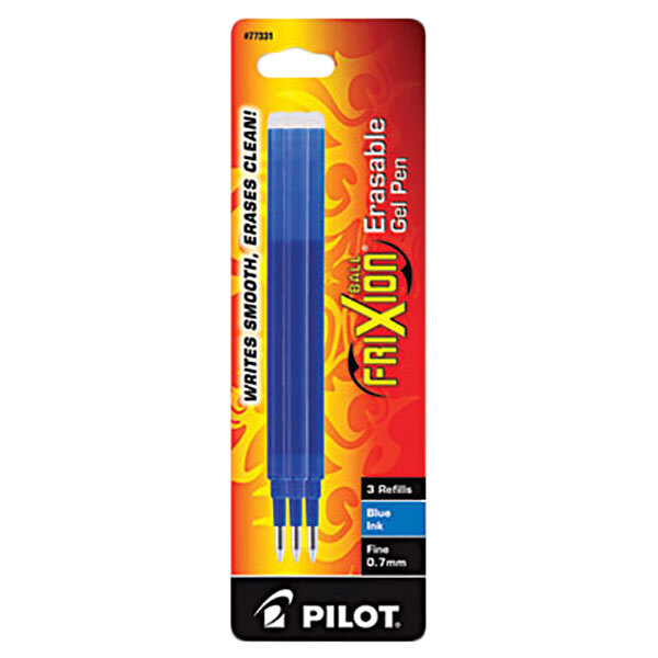 A package of 3 Pilot Frixion blue gel pen refills.