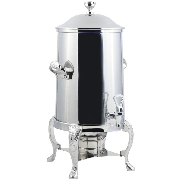 A stainless steel Bon Chef coffee chafer urn with a lid.