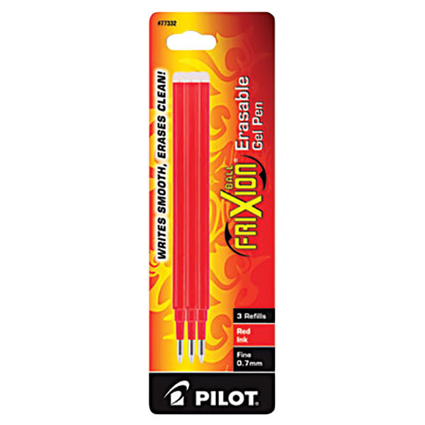 A close-up of Pilot FriXion red ink pen refills in a box.