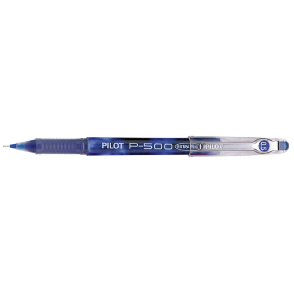 A Pilot blue rollerball pen with a blue cap.