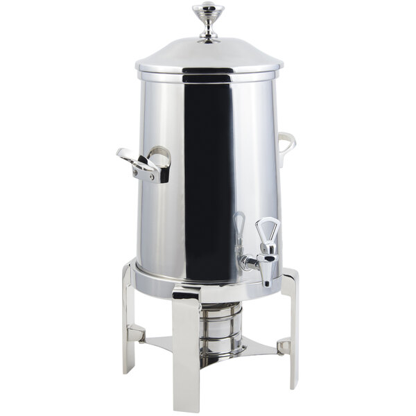 A Bon Chef stainless steel coffee chafer urn with a lid.