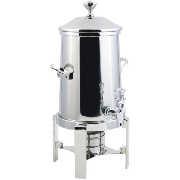 A Bon Chef stainless steel coffee chafer urn with a lid.