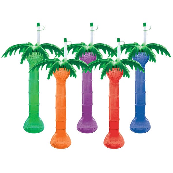 24 Oz Assorted Color Palm Tree Yarder With Lid And Straw 48case 7141