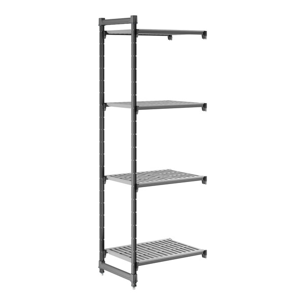 A black vented four-shelf add-on shelving unit.
