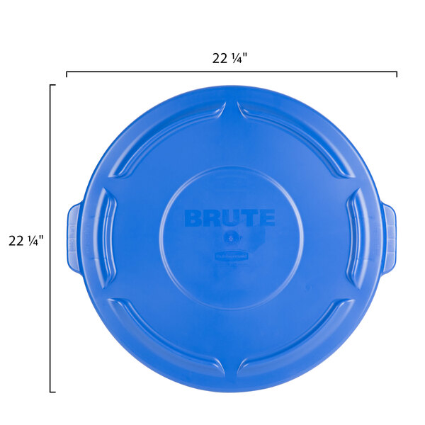 A blue Rubbermaid Brute lid for a 32-gallon trash can.