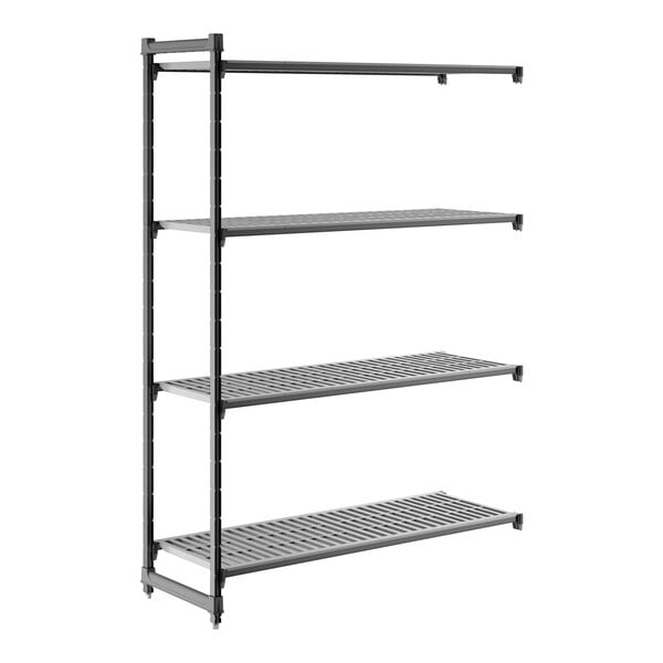 A black vented four-shelf add-on shelving unit.