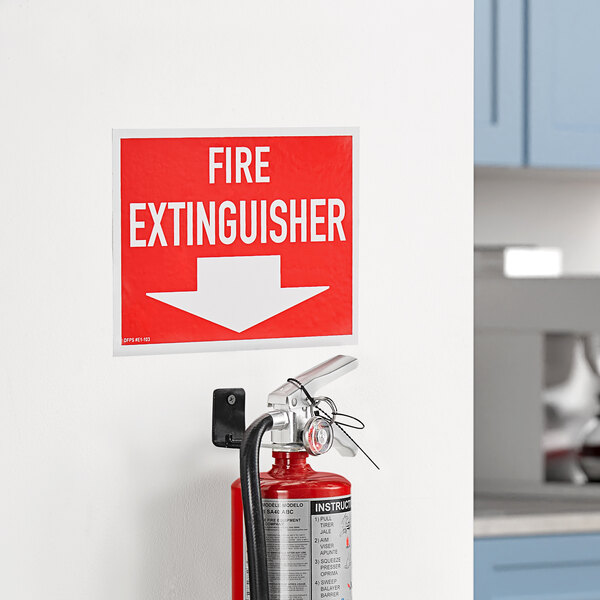 A Buckeye fire extinguisher adhesive label with red and white text and a fire extinguisher pictogram.