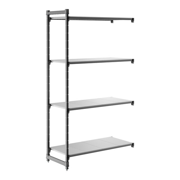 A four-shelf add-on shelving unit with a solid design and metal frame.