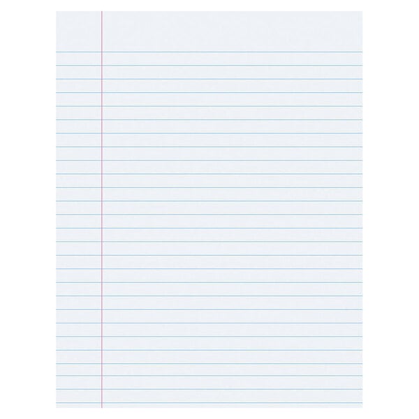 A white rectangular paper with blue lines and a red margin.