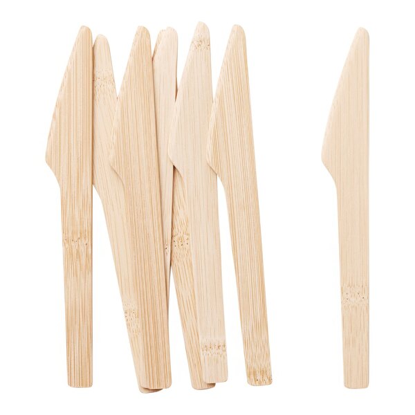 A group of Bambu disposable bamboo knives with a white background.