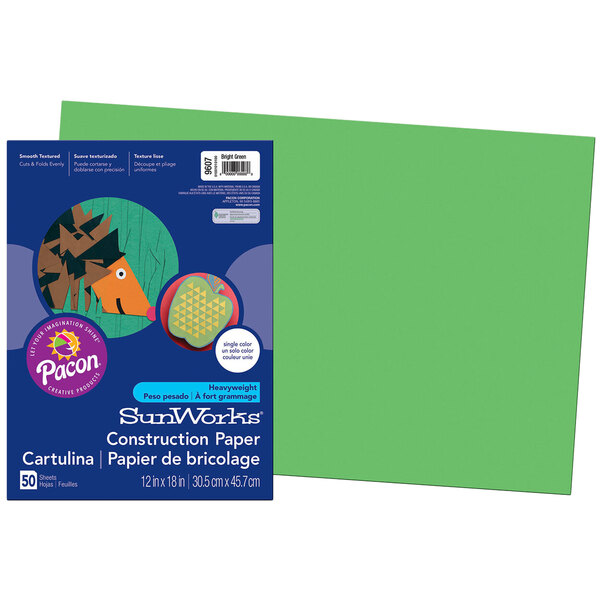 SunWorks bright green construction paper packaging with a blue label.