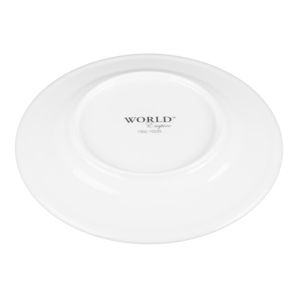 A white porcelain plate shown from the bottom with the text 'WORLD Empire' and a product number printed in the center.