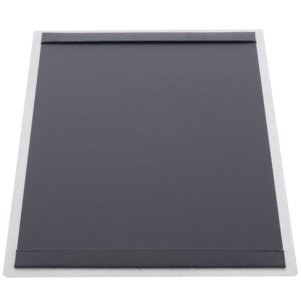 A Menu Solutions brushed aluminum menu board with top and bottom white strips.