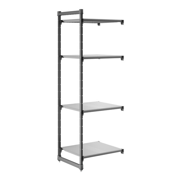 A four-shelf add-on shelving unit with a solid design, measuring 24 inches by 30 inches by 84 inches.