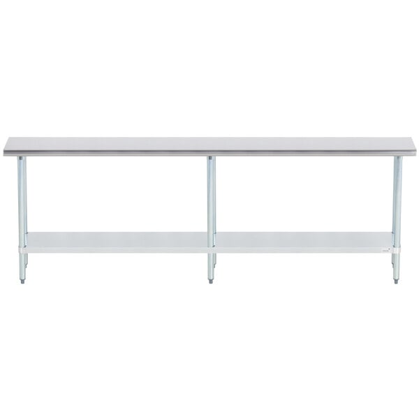 A white table with metal legs and a metal undershelf.