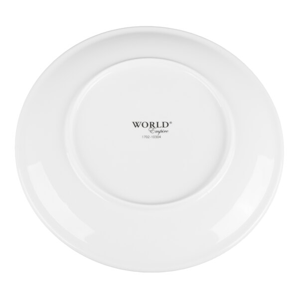 A white porcelain plate shown from the bottom with the text 'WORLD Empire' and a product number printed in the center.