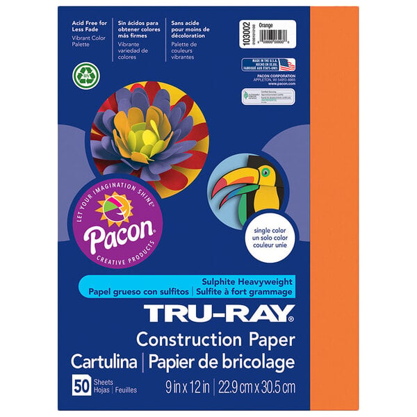 A package of orange Pacon Tru-Ray construction paper.