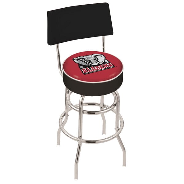 A Holland Bar Stool swivel stool with University of Alabama logo on the padded back and seat.