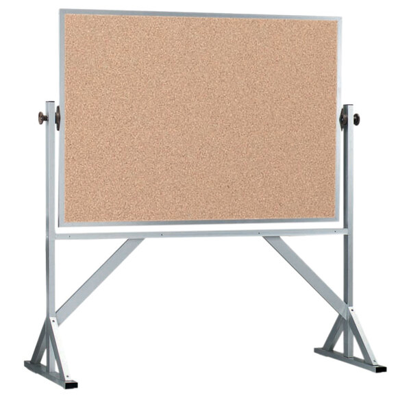 A white melamine markerboard and natural cork board on a stand.