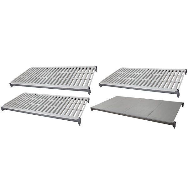 A white Cambro Camshelving kit with metal shelves.