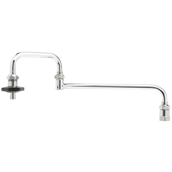 A chrome T&S pot filler faucet with a long silver handle.