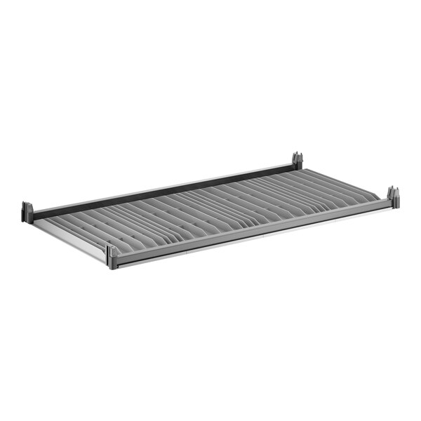 A rectangular solid shelf kit with a grey surface and black frame, designed for shelving systems.
