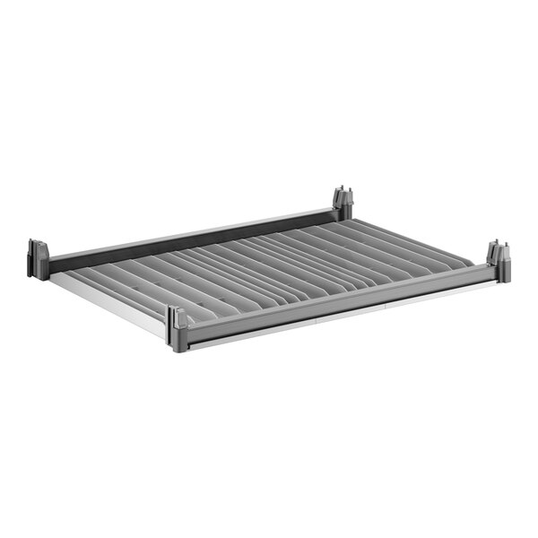 A gray vented shelving kit designed for use with Cambro Camshelving Basics Plus systems.