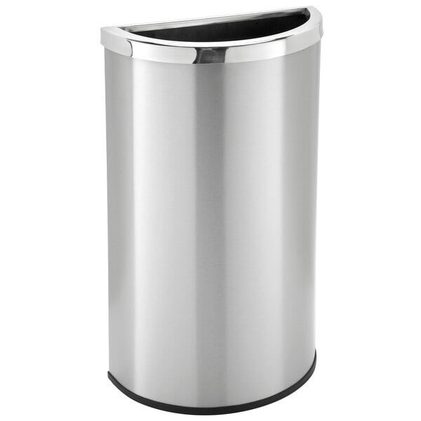 Commercial Zone 783929 Precision Half Moon 15 Gallon Stainless Steel Flat Sided Open Top Trash Receptacle