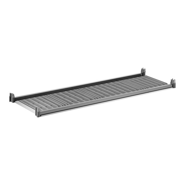 A vented plastic shelving kit with a rectangular frame and slotted surface.