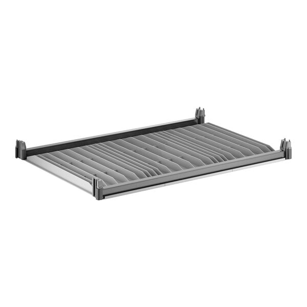 A rectangular solid shelf kit with a ribbed surface and four corner supports.