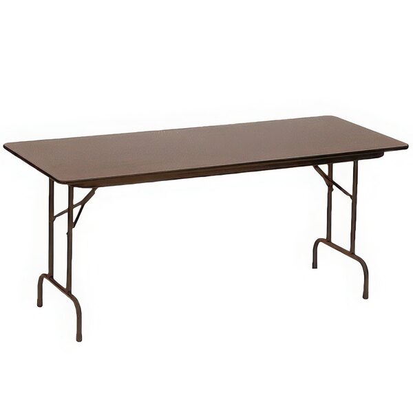 A brown rectangular Correll folding table with metal legs.