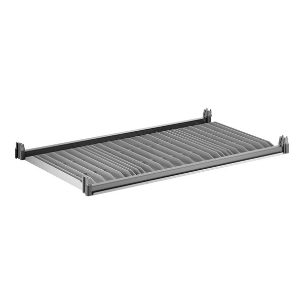 A vented plastic shelving kit with a rectangular frame and slotted surface.