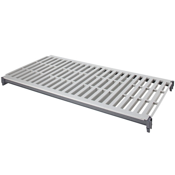 A grey metal grate with black handles on a white background.