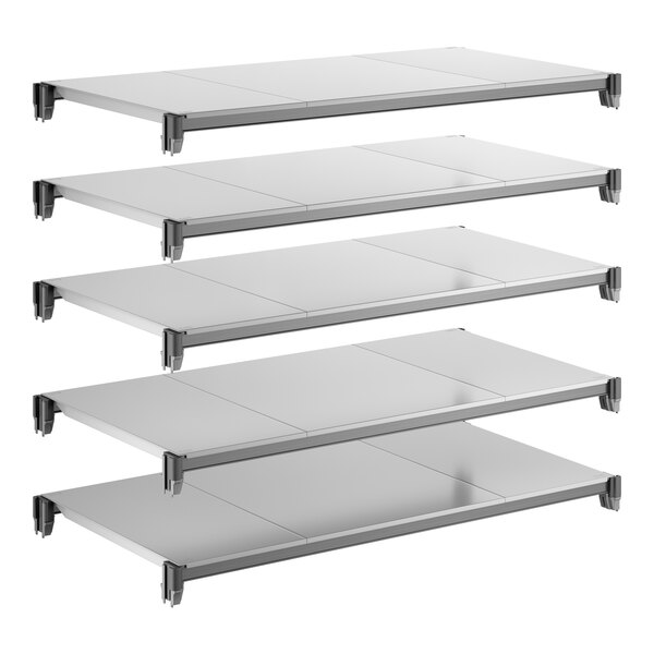 A set of five solid rectangular shelving units designed for storage and organization.