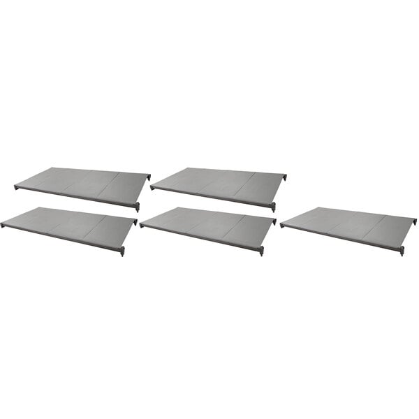 Four grey shelves for Cambro Camshelving® Basics Plus on a white background.