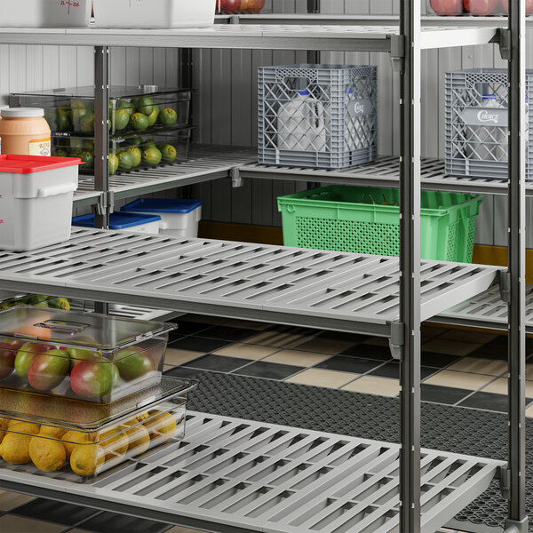 A vented shelving kit with multiple tiers, used for organized storage in commercial or industrial settings.
