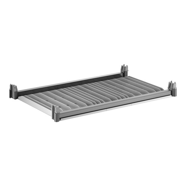 A gray vented shelving kit designed for use with Cambro Camshelving Basics Plus systems.