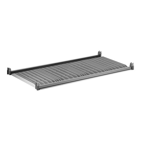 A vented plastic shelving kit with a rectangular frame and slotted surface.