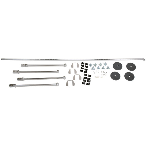 A Metro TTE21C stationary end shelving unit with metal rods and parts.