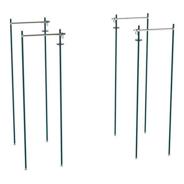 A set of four tall, metal stationary shelving unit frames with horizontal support bars and Metroseal 3 finish.