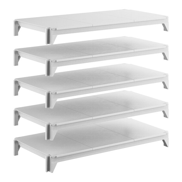 A five-tier solid shelf kit with white rectangular shelves designed for storage and organization.