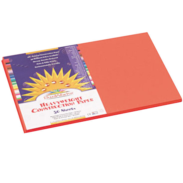 A pack of SunWorks orange construction paper with a label on it.