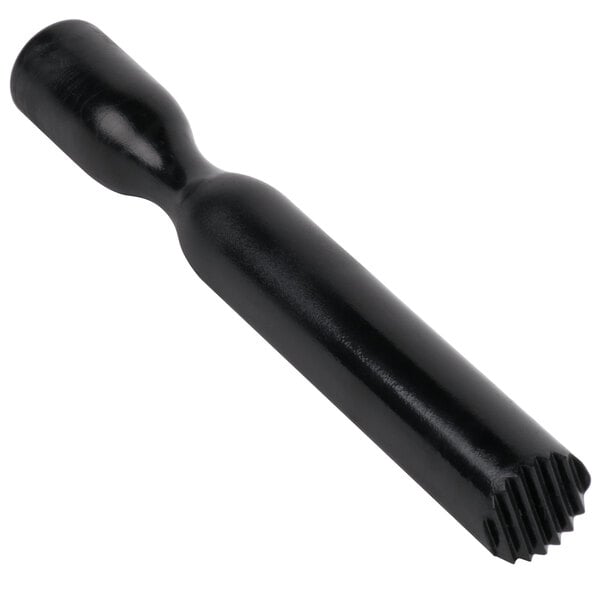 A black metal tool with a ridged head and a hole.